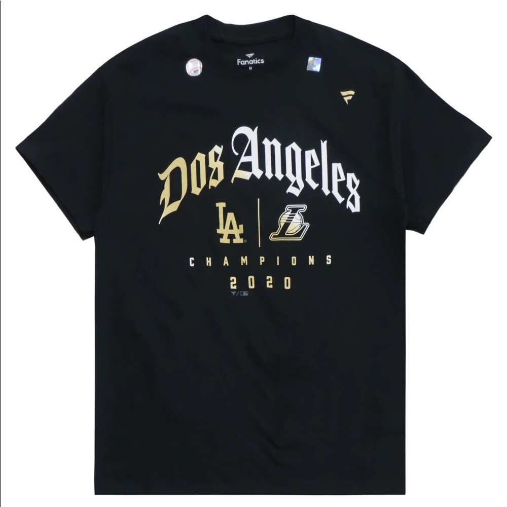 Fanatics Dos Angeles Dodgers Lakers 2020 Champions Shirt Black Gold LA. NWT. - Picture 1 of 2